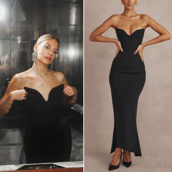 House of CB Sabine Black Strapless Corset Bodycon Maxi Dress - Picture 10 of 11